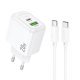Мережевий зарядний пристрій HOCO CS54A TYPE-C PD 20W / USB QC 3.0 + кабель TYPE-C - TYPE-C, білий