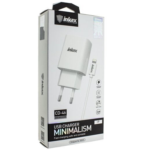 Мережевий зарядний пристрій INKAX CD-46 2.4A + USB кабель LIGHTNING