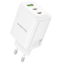 Мережевий зарядний пристрій BOROFONE BN32 2*Type-C PD 65W + USB QC3.0, білий
