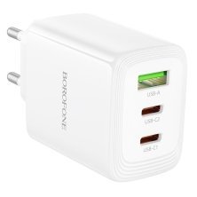 Мережевий зарядний пристрій BOROFONE BN32 2*Type-C PD 65W + USB QC3.0, білий