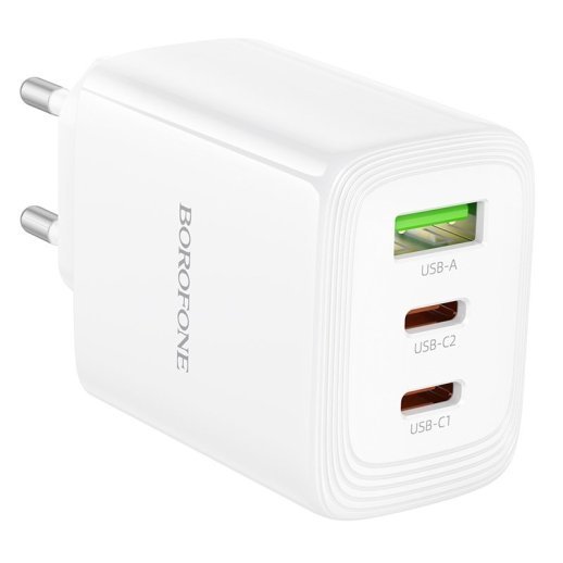 Мережевий зарядний пристрій BOROFONE BN32 2*Type-C PD 65W + USB QC3.0, білий