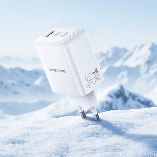 Мережевий зарядний пристрій BOROFONE BN32 2*Type-C PD 65W + USB QC3.0, білий