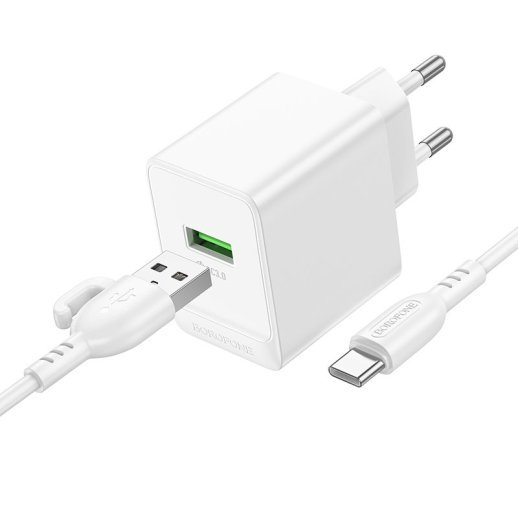 Мережевий зарядний пристрій BOROFONE BAS12A Erudite USB QC3.0 18W + кабель USB - TYPE-C, білий