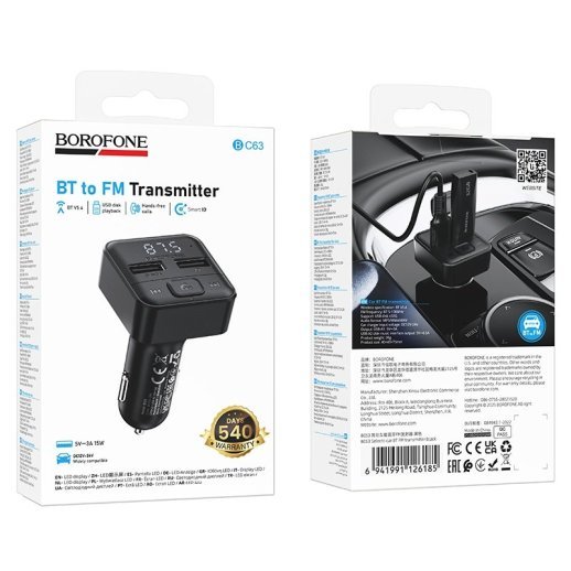 FM Модулятор BOROFONE BC63 з підтримкою швидкого заряджання Bluetooth / гучномовець