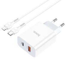 Мережевий зарядний пристрій HOCO C97A TYPE-C PD 20W + USB QC 3.0 + кабель TYPE-C - LIGHTNING, БІЛИЙ