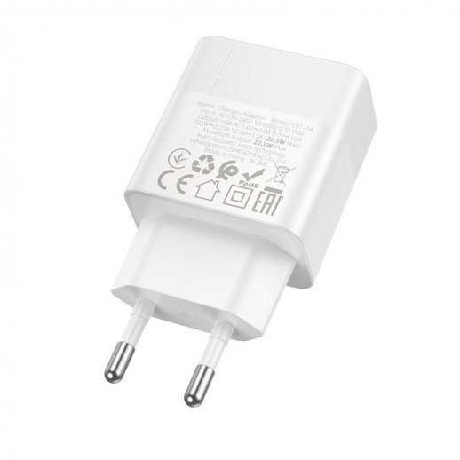 Мережевий зарядний пристрій HOCO CS111A Lounge single-port 22.5W multi-protocol charger, білий