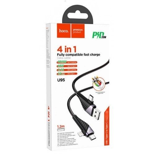 USB кабель HOCO U95 4В1 USB/Type-C - Type-C/Lightning 1.2M, чорний