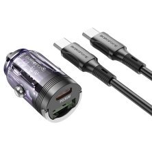 Автомобільний зарядний пристрій BOROFONE BZ29A PD 36W TYPE-C / USB QC3.0 + кабель TYPE-C - TYPE-C фіолетовий