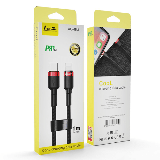 USB Cable Avantis AC-48сi PD Cool Charging Type-C to Lightning Black/Red