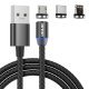 Кабель USB Denmen D09E 3В1 магнітний MAGNET ТКАНИНОВА ОПЛЕТКА (2.4A) USB - Lightning/Micro/Type-C