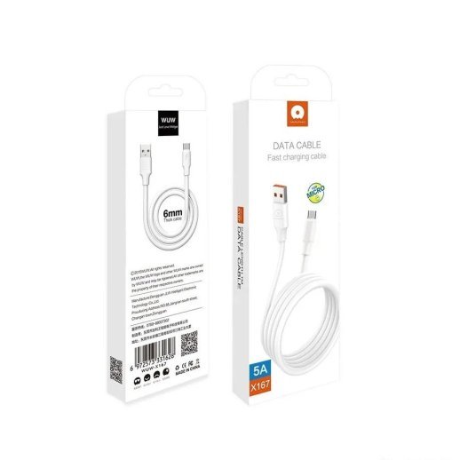Кабель USB WUW X167 USB - micro 5A 1М БІЛИЙ, Товщина 6ММ (55)