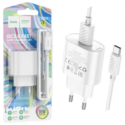 Мережевий Зарядний Пристрій Hoco C109A 1USB QC3.0 Type-C