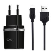 Мережевий зарядний пристрій HOCO C12 Smart 2*USB 2.4A + кабель USB - MicroUSB, чорний