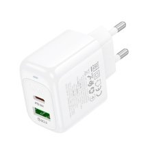 Мережевий зарядний пристрій HOCO CS54A TYPE-C PD 20W + USB QC 3.0, білий