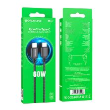 USB-C кабель BOROFONE BX87 Sharp 60W плетений нейлон Type-C to Type-C, чорний