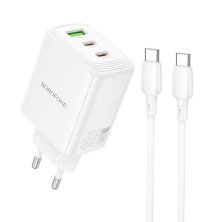 Мережевий зарядний пристрій BOROFONE BN32 PD 65W (2×USB-C + 1×USB-A) + кабель Type-C - Type-C, EU