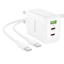 Мережевий зарядний пристрій BOROFONE BN32 PD 65W (2×USB-C + 1×USB-A) + кабель Type-C - Type-C, EU
