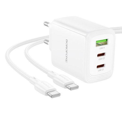 Мережевий зарядний пристрій BOROFONE BN32 PD 65W (2×USB-C + 1×USB-A) + кабель Type-C - Type-C, EU