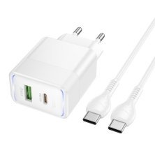 Мережевий зарядний пристрій HOCO CS112A TYPE-C PD 30W / USB QC 3.0 + кабель TYPE-C - TYPE-C, білий