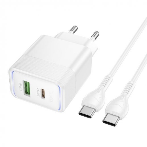Мережевий зарядний пристрій HOCO CS112A TYPE-C PD 30W / USB QC 3.0 + кабель TYPE-C - TYPE-C, білий