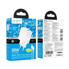 Мережевий зарядний пристрій HOCO CS112A TYPE-C PD 30W / USB QC 3.0 + кабель TYPE-C - TYPE-C, білий