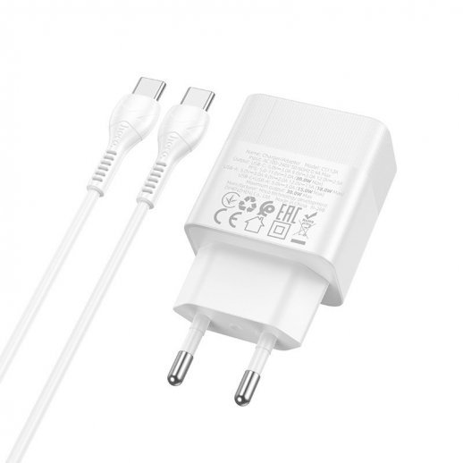 Мережевий зарядний пристрій HOCO CS112A TYPE-C PD 30W / USB QC 3.0 + кабель TYPE-C - TYPE-C, білий