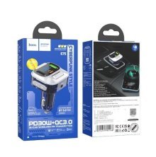 FM трансмітер HOCO E75 Bluetooth з швидкою зарядкою USB-C PD 30W + 1USB QC3.0 18W + 1USB FLASH з гучним зв'язком СИНIЙ