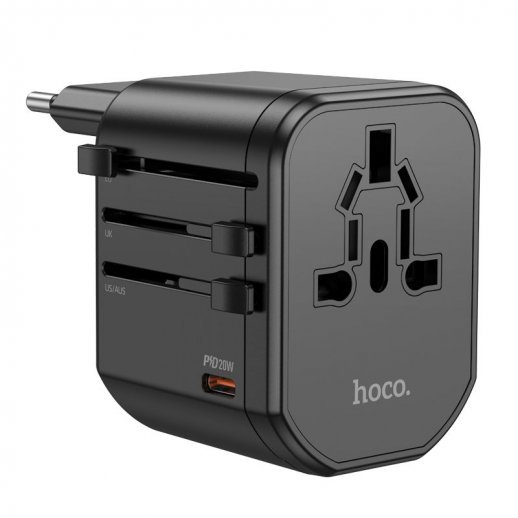 Универсальный сетевой адаптер HOCO AC15 PD20W + 2*USB QC3.0, чёрный