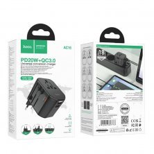 Универсальный сетевой адаптер HOCO AC15 PD20W + 2*USB QC3.0, чёрный