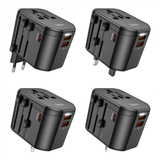 Универсальный сетевой адаптер HOCO AC15 PD20W + 2*USB QC3.0, чёрный