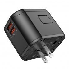 Универсальный сетевой адаптер HOCO AC15 PD20W + 2*USB QC3.0, чёрный