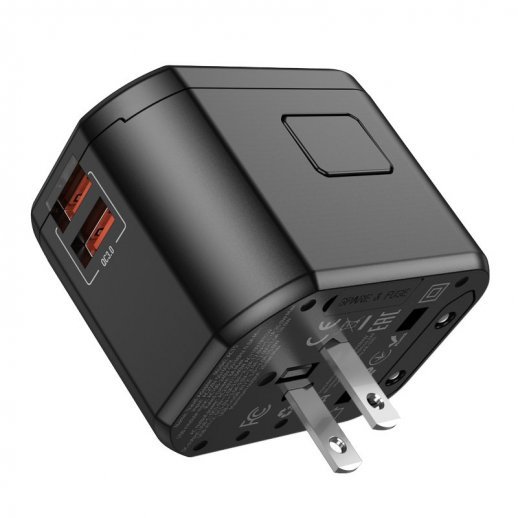 Универсальный сетевой адаптер HOCO AC15 PD20W + 2*USB QC3.0, чёрный