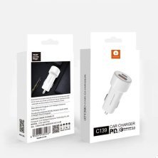 Автомобільний зарядний пристрій WUW C139 TYPE-C PD + USB QC3.0 БІЛИЙ