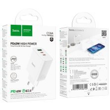 Мережевий зарядний пристрій HOCO C126A 2*TYPE-C PD 40W + QC3.0, БІЛИЙ