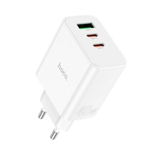 Мережевий зарядний пристрій HOCO C126A 2*TYPE-C PD 40W + QC3.0, БІЛИЙ