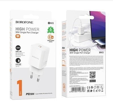Мережевий зарядний пристрій BOROFONE BN13 PD 30W TYPE-C бiлий