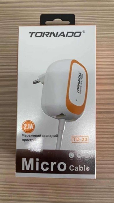 Мережевий Зарядний Пристрій TORNADO TD-20 2USB+micro cable