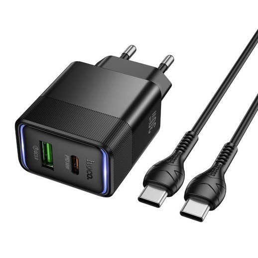 Мережевий зарядний пристрій HOCO CS112A TYPE-C PD 30W / USB QC 3.0 + кабель TYPE-C - TYPE-C, чорний