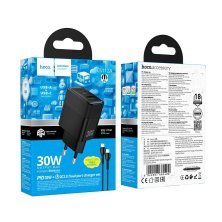 Мережевий зарядний пристрій HOCO CS112A TYPE-C PD 30W / USB QC 3.0 + кабель TYPE-C - TYPE-C, чорний