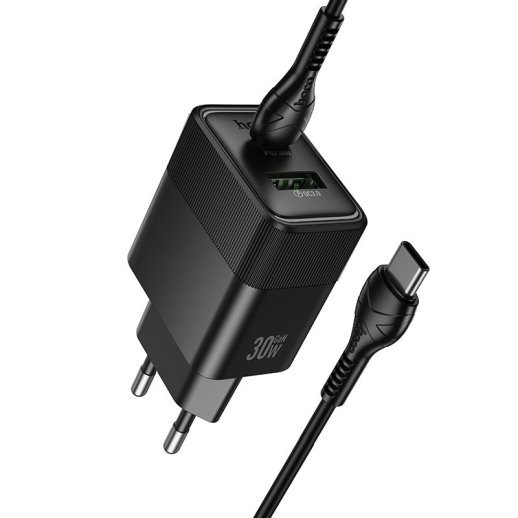 Мережевий зарядний пристрій HOCO CS112A TYPE-C PD 30W / USB QC 3.0 + кабель TYPE-C - TYPE-C, чорний