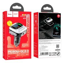 FM трансмітер HOCO E75 Bluetooth з швидкою зарядкою USB-C PD 30W + 1USB QC3.0 18W + 1USB FLASH з гучним зв'язком ЧОРНИЙ