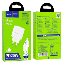 Мережевий Зарядний Пристрій Hoco C80A Plus PD20w + QC3.0 USB-C to Lightning White