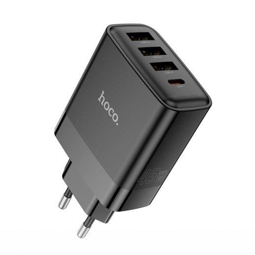 Мережевий зарядний пристрій HOCO C127A TYPE-C PD 45W + 3*USB QC3.0, чорний