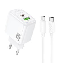 Мережевий зарядний пристрій HOCO CS55A TYPE-C PD 30W / USB QC 3.0+ кабель TYPE-C - TYPE-C, білий