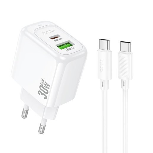 Мережевий зарядний пристрій HOCO CS55A TYPE-C PD 30W / USB QC 3.0+ кабель TYPE-C - TYPE-C, білий