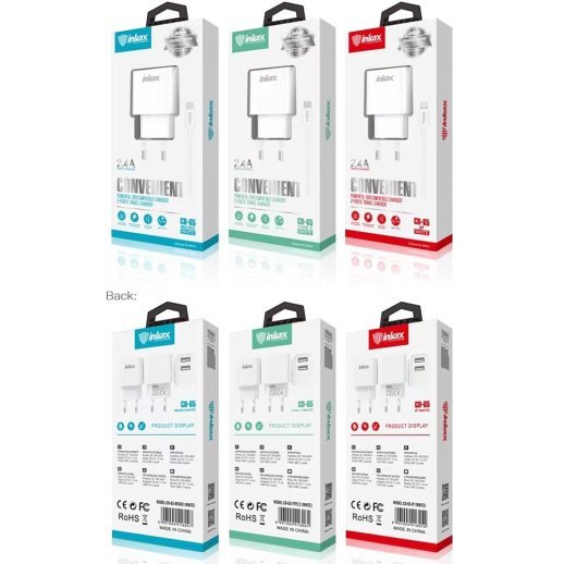 Мережевий зарядний пристрій INKAX CD-65 2.4A | 2 USB port + USB кабель Type-C для Android