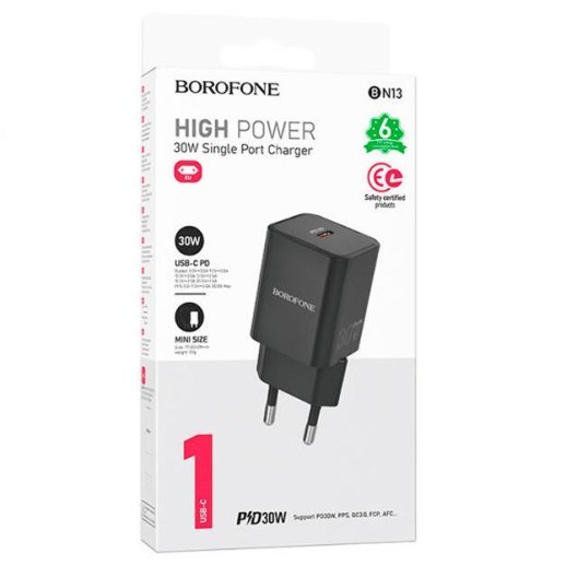Мережевий зарядний пристрій BOROFONE BN13 PD 30W TYPE-C чорний