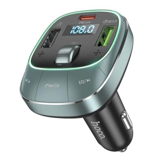 FM трансмітер HOCO E76 Bluetooth з гучним зв'язком СIРИЙ
