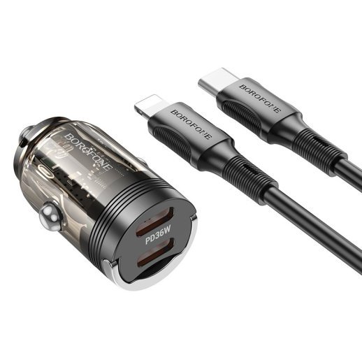 Автомобільний зарядний пристрій BOROFONE BZ29B PD 36W 2 TYPE-C + кабель TYPE-C - LIGHTNING, чорний