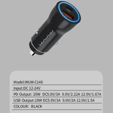 Автомобільний зарядний пристрій WUW C146 TYPE-C PD + USB QC 3.0 ЧОРНИЙ (35)